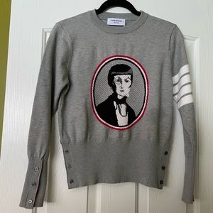Authentic Thom Browne Una Portrait Heathered Grey Pullover Sweater.